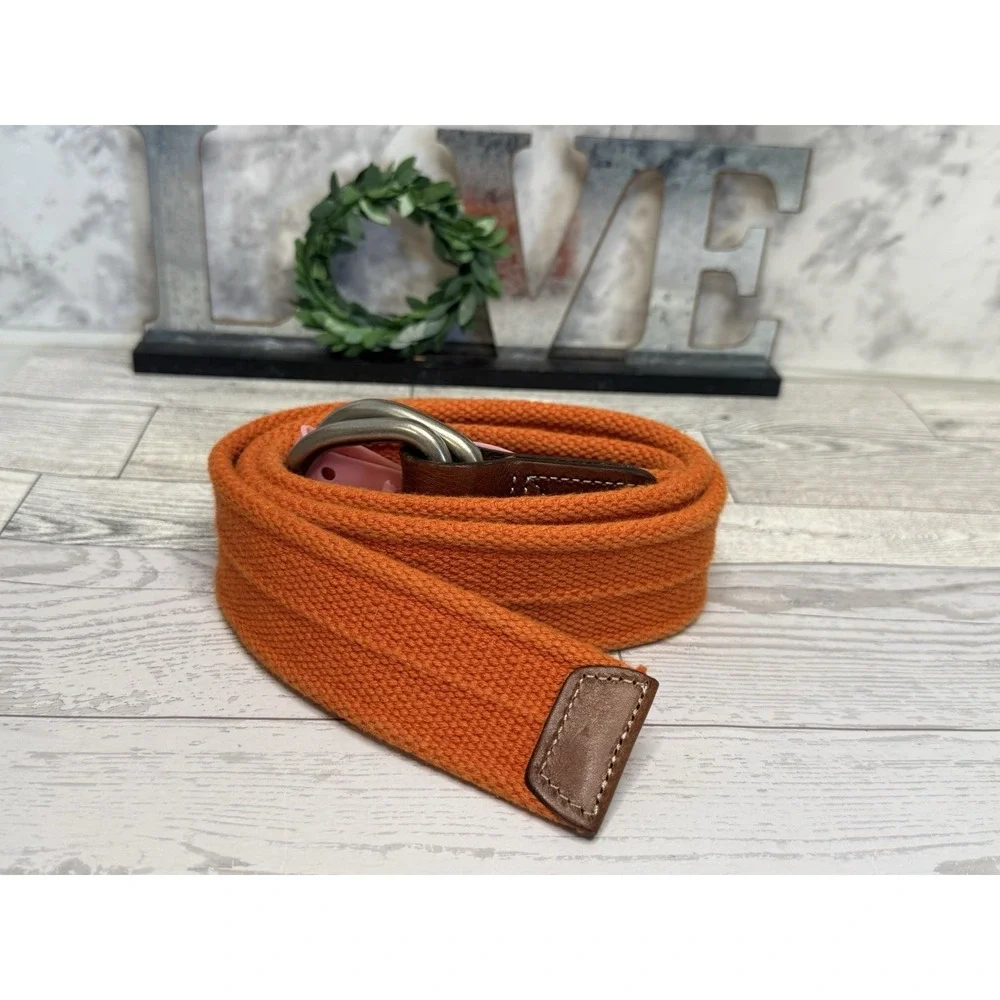 Timberland D Ring Orange Fabric Leather Detail Vintage Men Belt Size S/M 39